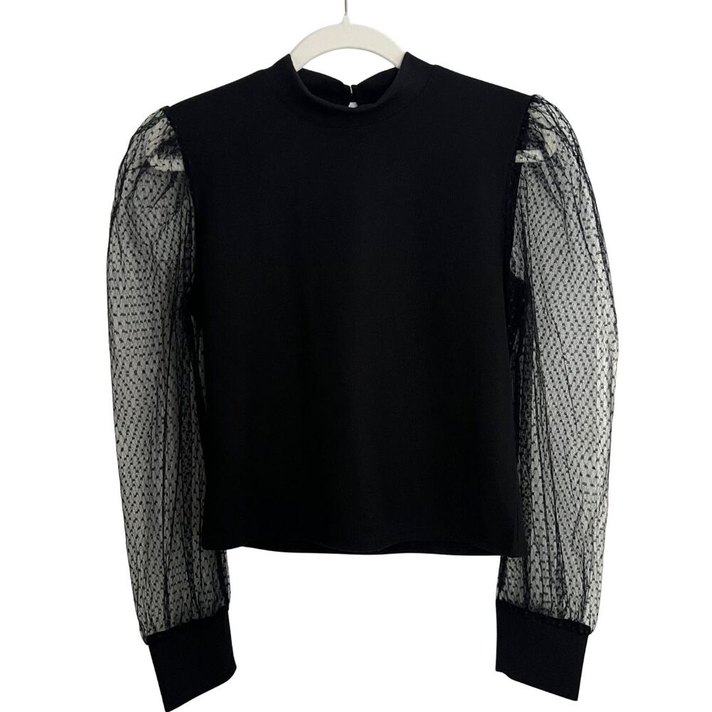 Lola + Grace Whimsigoth Black Long Sleeve Sheer Top Polka Dot Puff Size M